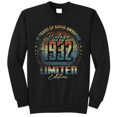 Vintage 1932 Limited Edition 91 Year Old 91st Birthday Tall Sweatshirt