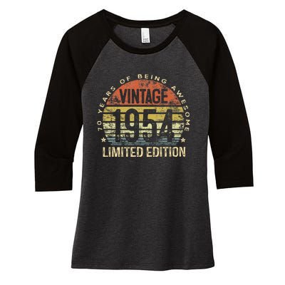 Vintage 1954 Limited Edition 70th Birthday Women's Tri-Blend 3/4-Sleeve Raglan Shirt