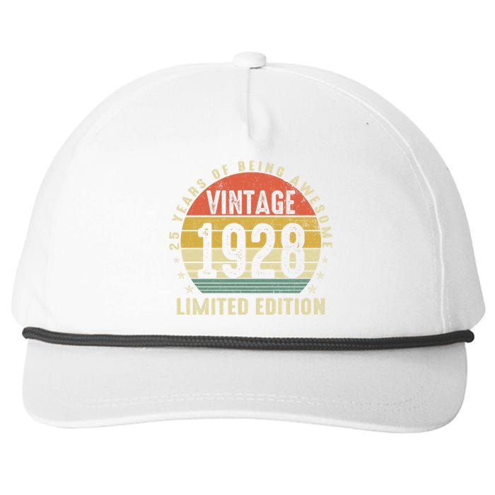 Vintage 1928 Limited Edition 95 Year Old Gifts 95th Birthday Snapback Five-Panel Rope Hat