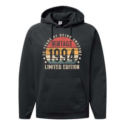 Vintage 1994 Limited Edition 30 Year Old Gifts 30th Birthday Performance Fleece Hoodie