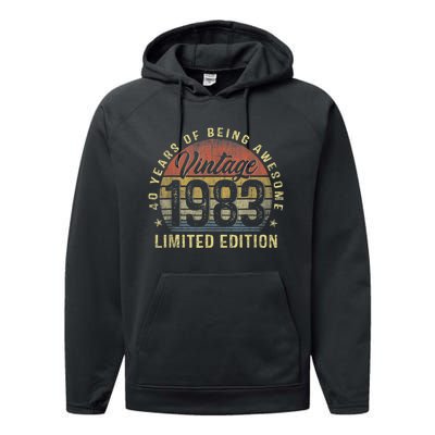 Vintage 1983 Limited Edition 40 Year Old Gifts 40th Birthday Performance Fleece Hoodie