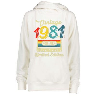 Vintage 1981 Limited Edition Birthday Cassette Tape 1981 Womens Funnel Neck Pullover Hood