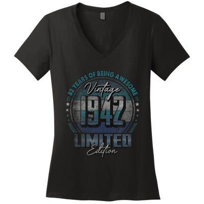Vintage 1942 Limited Edition 83 Year Old 83rd Birthday Women's V-Neck T-Shirt