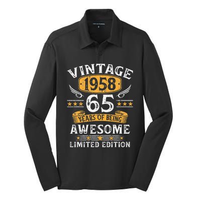 Vintage 1958 Limited Edition 65 Year Old 65th Birthday Gifts Silk Touch Performance Long Sleeve Polo