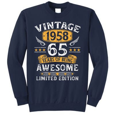 Vintage 1958 Limited Edition 65 Year Old 65th Birthday Gifts Tall Sweatshirt