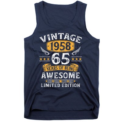 Vintage 1958 Limited Edition 65 Year Old 65th Birthday Gifts Tank Top