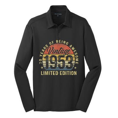 Vintage 1953 Limited Edition 70 Year Old Gifts 70th Birthday Silk Touch Performance Long Sleeve Polo