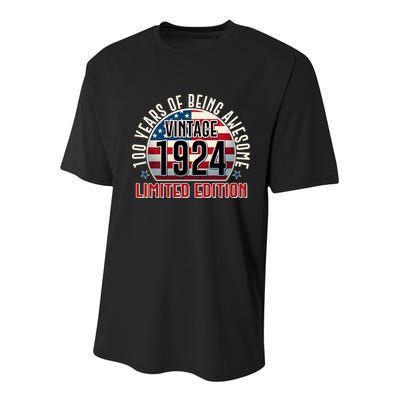 100th Birthday 1924 Limited Edition 100 Years Of Being Awesome Youth Performance Sprint T-Shirt