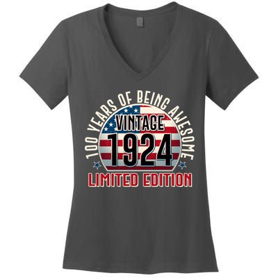 100th Birthday 1924 Limited Edition 100 Years Of Being Awesome Women's V-Neck T-Shirt