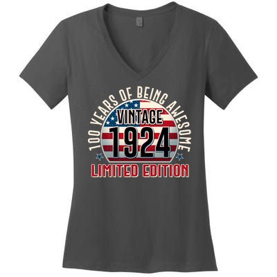 100th Birthday 1924 Limited Edition 100 Years Of Being Awesome Women's V-Neck T-Shirt