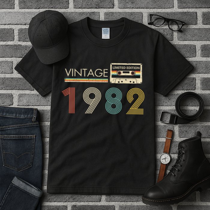 Vintage 1982 Limited Edition 40th Birthday Cassette Tape Tall T-Shirt
