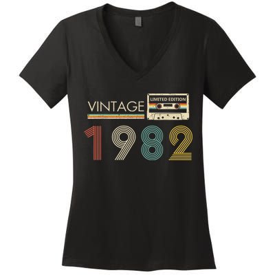 Vintage 1982 Limited Edition 40th Birthday Cassette Tape Women's V-Neck T-Shirt
