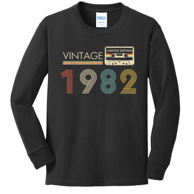 Vintage 1982 Limited Edition 40th Birthday Cassette Tape Kids Long Sleeve Shirt