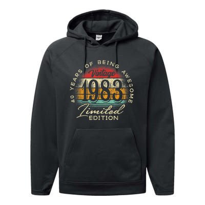 Vintage 1983 Limited Edition 40th Birthday 40 Year Old Gifts Performance Fleece Hoodie