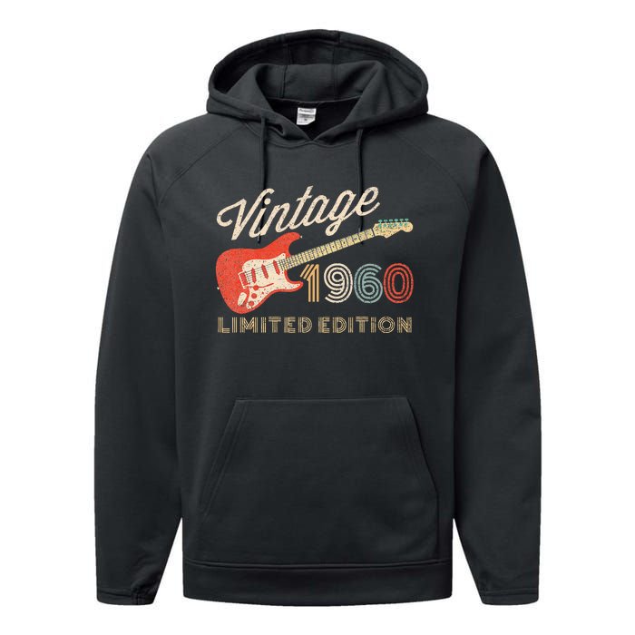 Vintage 1960 Limited Edition Guitar Year Of Birth Birthday Performance Fleece Hoodie