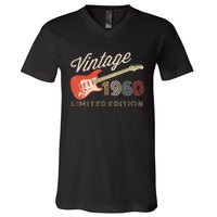 Vintage 1960 Limited Edition Guitar Year Of Birth Birthday V-Neck T-Shirt