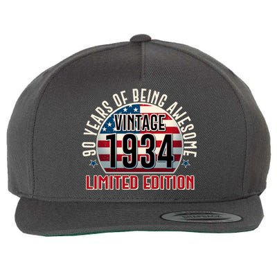 90th Birthday 1934 Limited Edition 90 Years Of Being Awesome Wool Snapback Cap