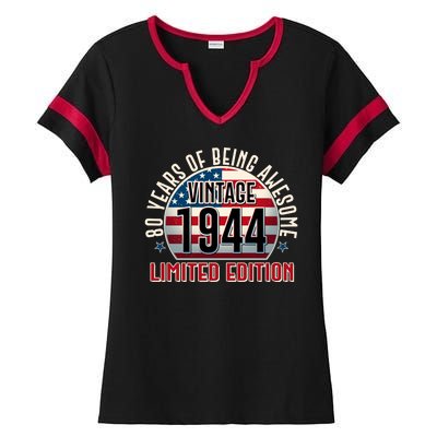 80th Birthday Vintage 1944 Limited Edition 80 Years Of Being Awesome Ladies Halftime Notch Neck Tee