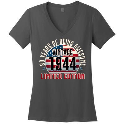 80th Birthday Vintage 1944 Limited Edition 80 Years Of Being Awesome Women's V-Neck T-Shirt