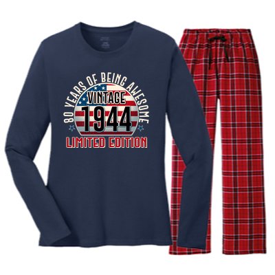 80th Birthday Vintage 1944 Limited Edition 80 Years Of Being Awesome Women's Long Sleeve Flannel Pajama Set 