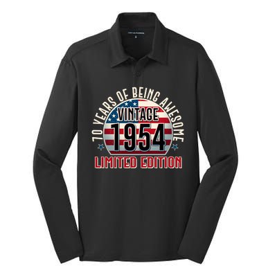 70th Birthday 1954 Limited Edition 70 Years Of Being Awesome Silk Touch Performance Long Sleeve Polo