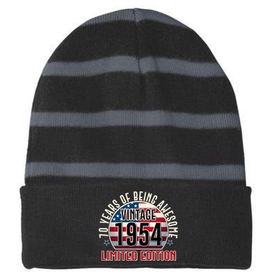 70th Birthday 1954 Limited Edition 70 Years Of Being Awesome Striped Beanie with Solid Band