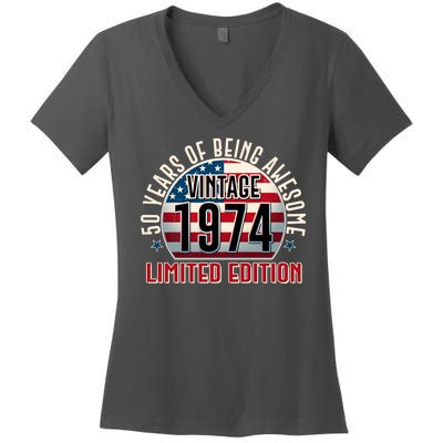 50th Birthday Vintage 1974 Limited Edition 50 Years Of Being Awesome Women's V-Neck T-Shirt