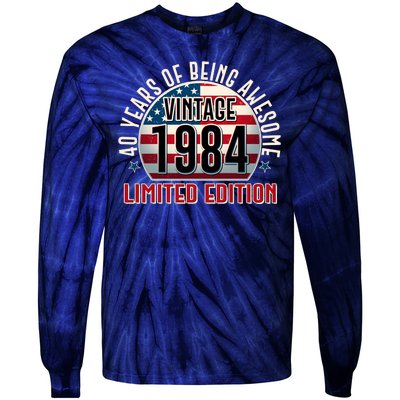 Vintage 1984 Limited Edition 40 Years Of Being Awesome Usa Flag Tie-Dye Long Sleeve Shirt