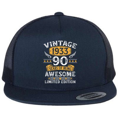 Vintage 1933 Limited Edition 90 Year Old 90th Birthday Gifts Cute Flat Bill Trucker Hat