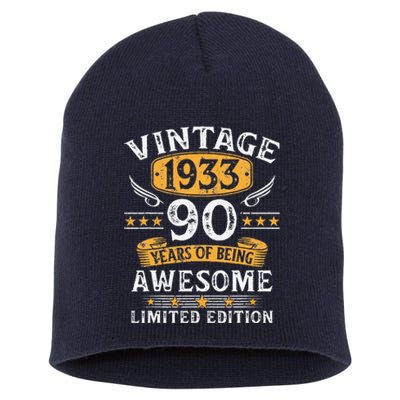 Vintage 1933 Limited Edition 90 Year Old 90th Birthday Gifts Cute Short Acrylic Beanie