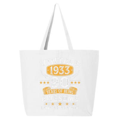 Vintage 1933 Limited Edition 90 Year Old 90th Birthday Gifts Cute 25L Jumbo Tote