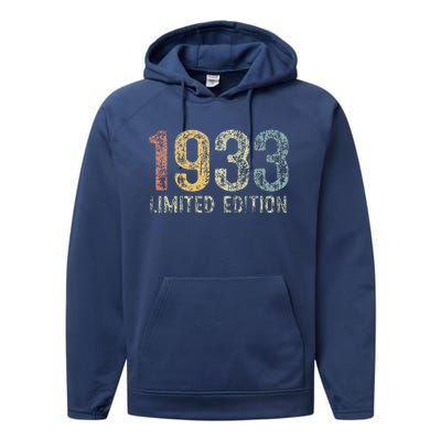 Vintage 1933 Limited Edition 90 Year Old 90th Birthday Gifts Performance Fleece Hoodie