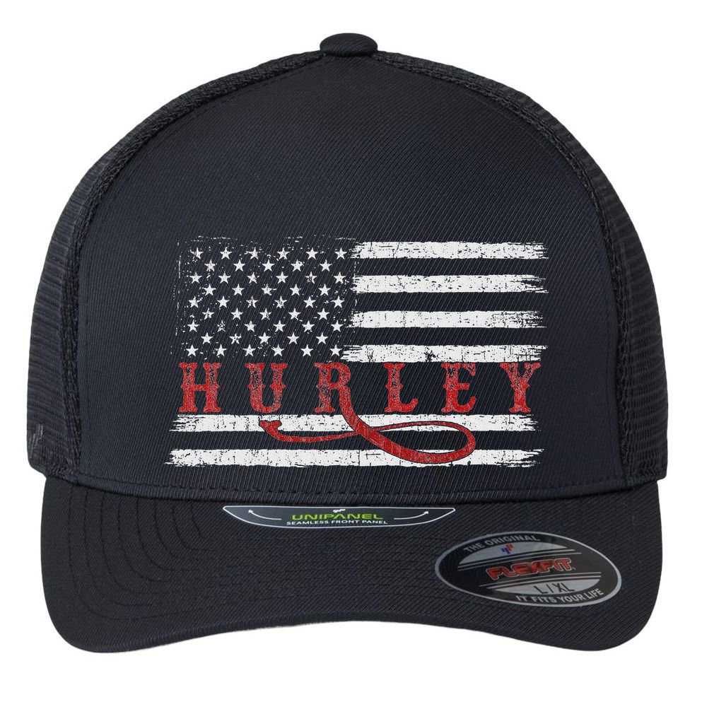 Vintage 1980s Mississippi American Flag Hurley Usa Patriotic Flexfit Unipanel Trucker Cap