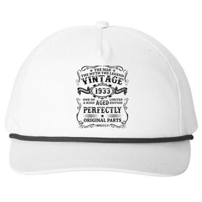 Vintage 1933 Man Myth Legend 90 Year Old 90th Birthday Gifts Snapback Five-Panel Rope Hat