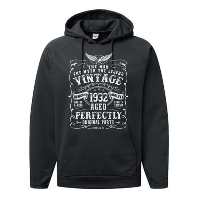 Vintage 1932 Man Myth Legend 90 Year Old Gifts 90th Birthday Performance Fleece Hoodie