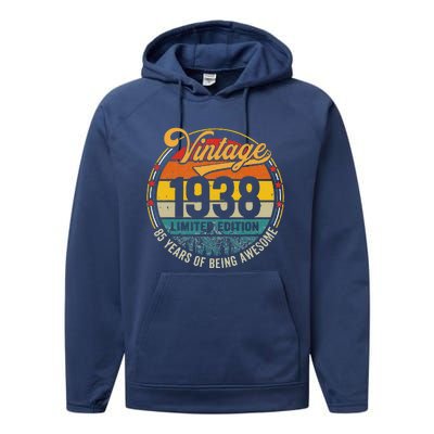 Vintage 1938 Made In 1938 85th Birthday Gift 85 Year Old Performance Fleece Hoodie