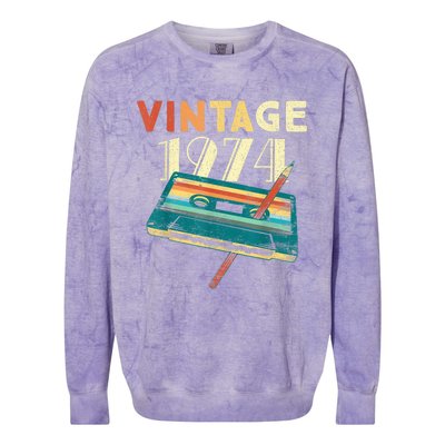 Vintage 1974 Music Cassette 49th Birthday Present Gifts 49 Years Old Colorblast Crewneck Sweatshirt