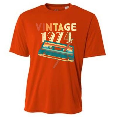 Vintage 1974 Music Cassette 49th Birthday Present Gifts 49 Years Old Cooling Performance Crew T-Shirt