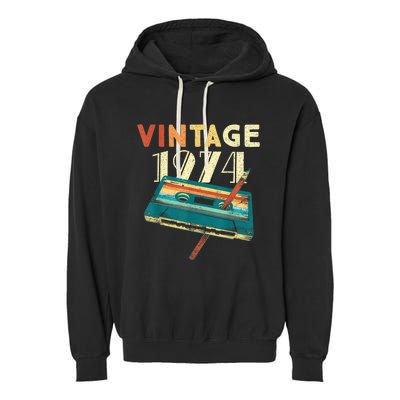 Vintage 1974 Music Cassette 49th Birthday Present Gifts 49 Years Old Garment-Dyed Fleece Hoodie