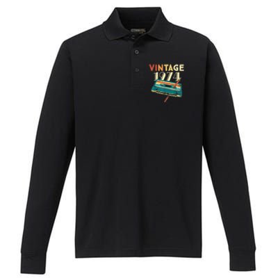 Vintage 1974 Music Cassette 49th Birthday Present Gifts 49 Years Old Performance Long Sleeve Polo