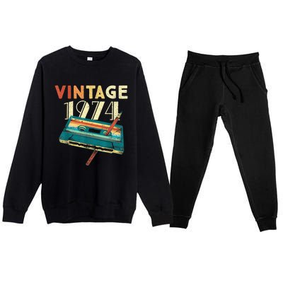 Vintage 1974 Music Cassette 49th Birthday Present Gifts 49 Years Old Premium Crewneck Sweatsuit Set