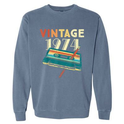 Vintage 1974 Music Cassette 49th Birthday Present Gifts 49 Years Old Garment-Dyed Sweatshirt