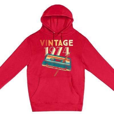 Vintage 1974 Music Cassette 49th Birthday Present Gifts 49 Years Old Premium Pullover Hoodie