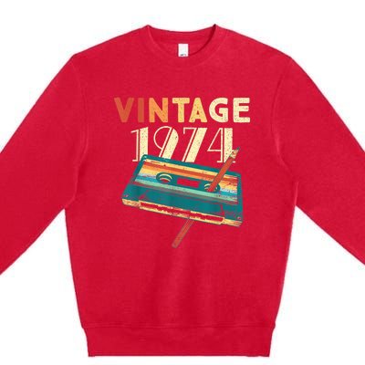 Vintage 1974 Music Cassette 49th Birthday Present Gifts 49 Years Old Premium Crewneck Sweatshirt