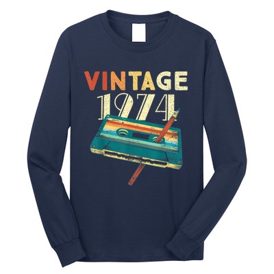 Vintage 1974 Music Cassette 49th Birthday Present Gifts 49 Years Old Long Sleeve Shirt