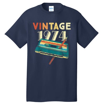 Vintage 1974 Music Cassette 49th Birthday Present Gifts 49 Years Old Tall T-Shirt