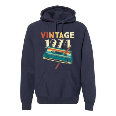 Vintage 1974 Music Cassette 49th Birthday Present Gifts 49 Years Old Premium Hoodie