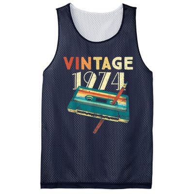 Vintage 1974 Music Cassette 49th Birthday Present Gifts 49 Years Old Mesh Reversible Basketball Jersey Tank