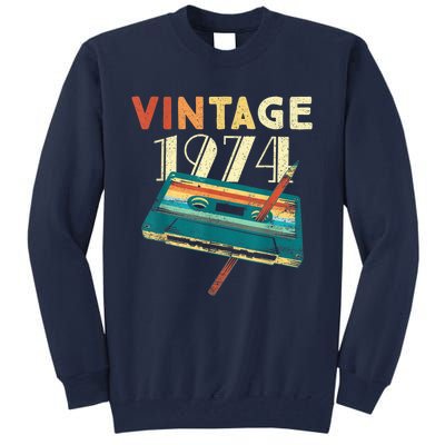 Vintage 1974 Music Cassette 49th Birthday Present Gifts 49 Years Old Tall Sweatshirt