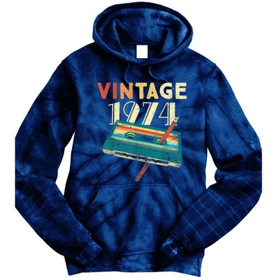 Vintage 1974 Music Cassette 49th Birthday Present Gifts 49 Years Old Tie Dye Hoodie